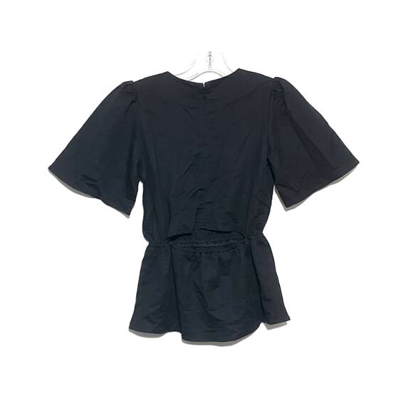 Ann Taylor Black Peplum Open Back Blouse Top Rayon Nylon Womens XXS Petite NWT - Picture 3 of 8